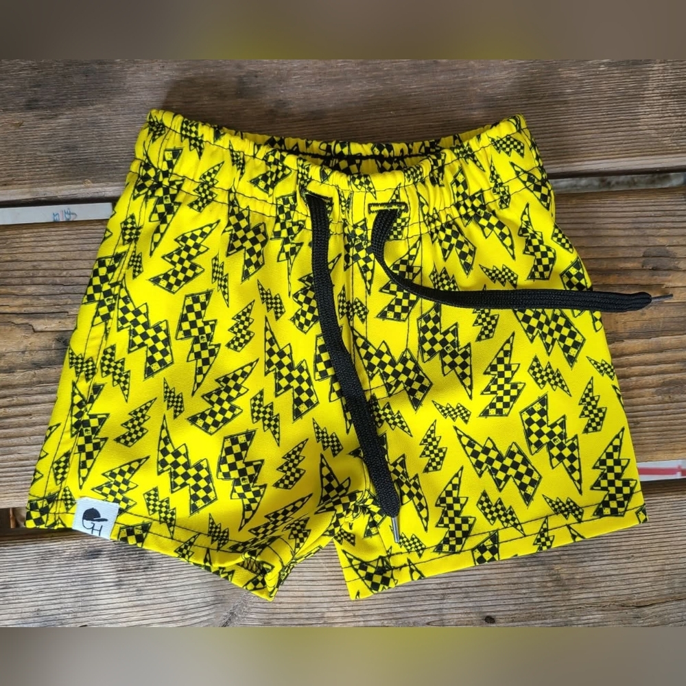 GEORGE HATS SZ 6-12M VGUC BRIGHT YELLOW BLACK CHECKERED swim trunks SHORTS